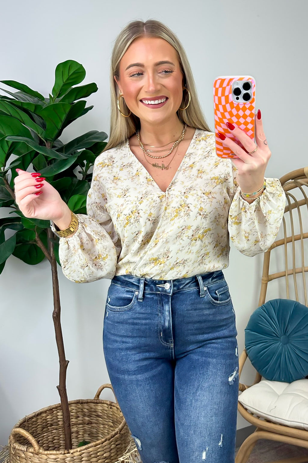  Perfectly Abloom Floral V-Neck Surplice Bodysuit - FINAL SALE - Madison and Mallory