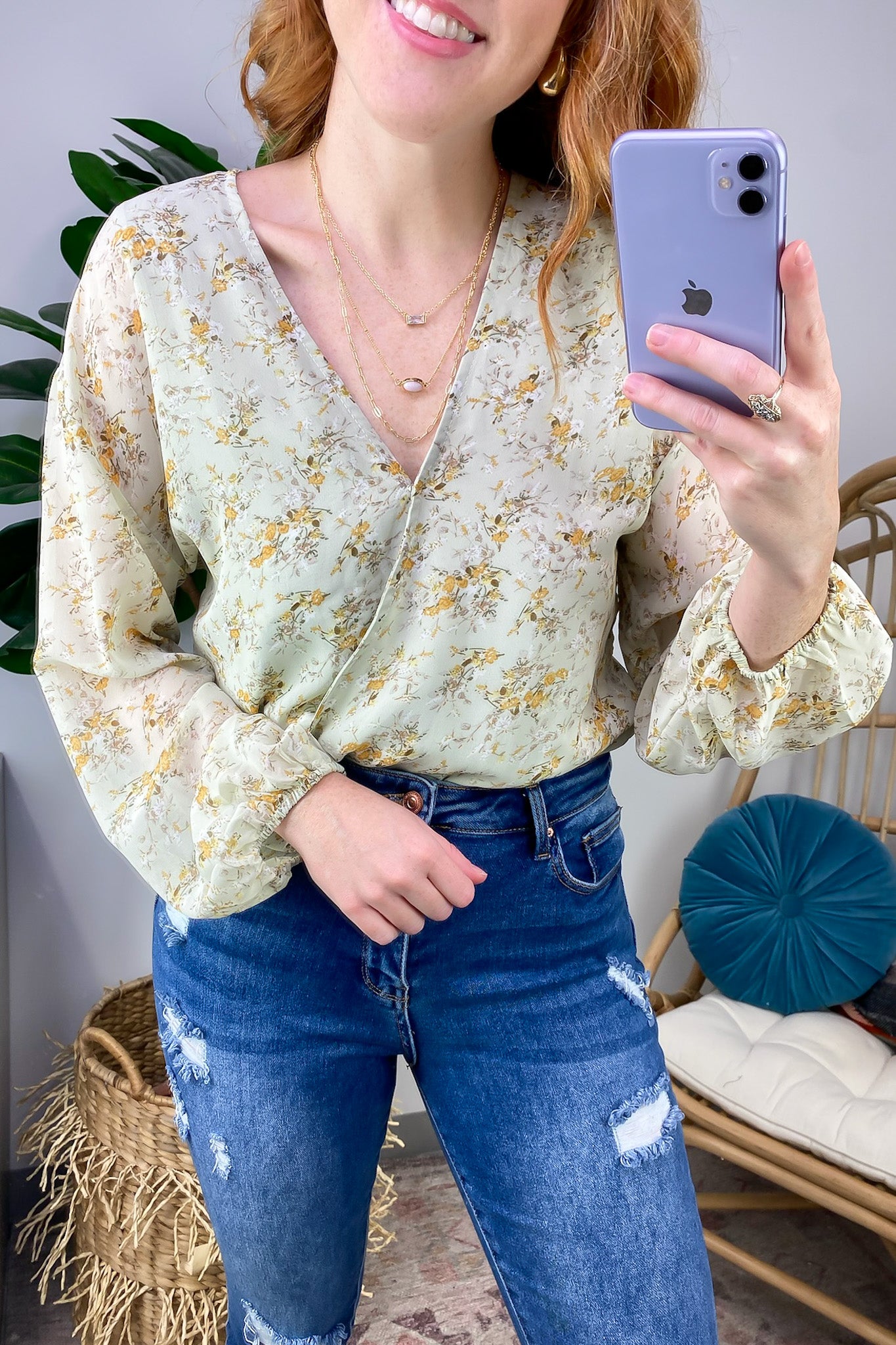  Perfectly Abloom Floral V-Neck Surplice Bodysuit - FINAL SALE - Madison and Mallory