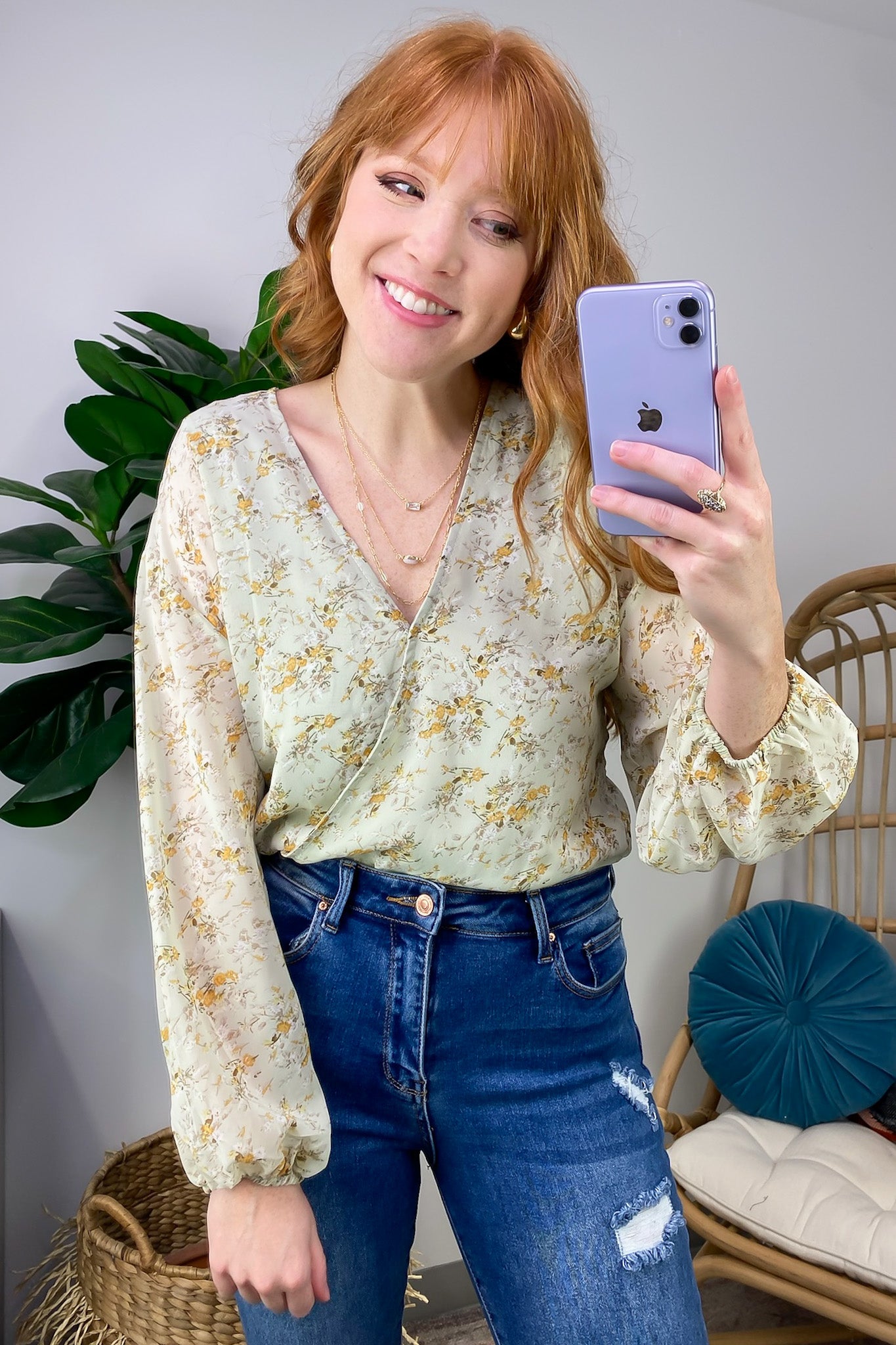  Perfectly Abloom Floral V-Neck Surplice Bodysuit - FINAL SALE - Madison and Mallory
