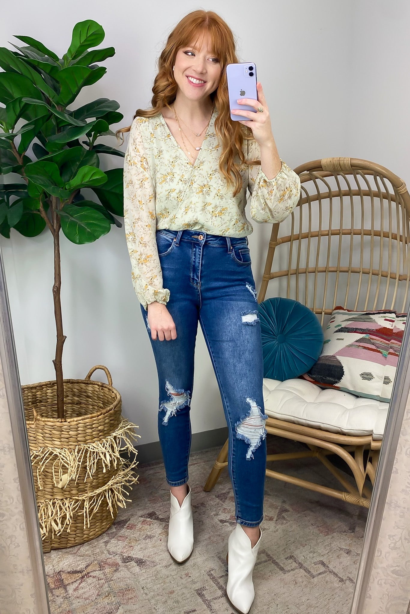  Perfectly Abloom Floral V-Neck Surplice Bodysuit - FINAL SALE - Madison and Mallory