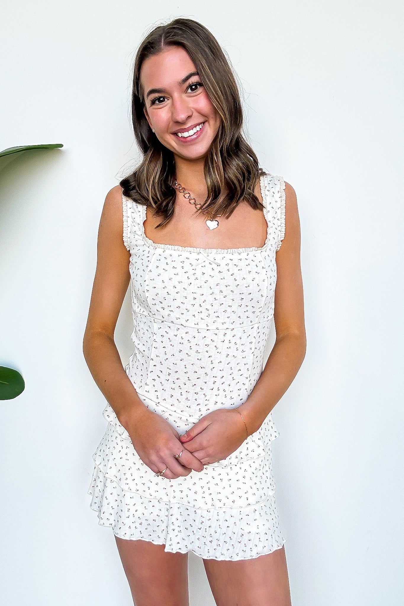 XS / Cream/Pink Petal Daydream Floral Square Neck Ruffle Romper - Madison and Mallory