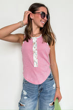 Petal Edge Floral Contrast Tank Top - Madison and Mallory