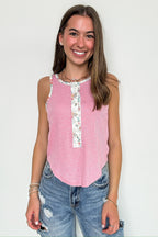 Soft Pink / S Petal Edge Floral Contrast Tank Top - Madison and Mallory