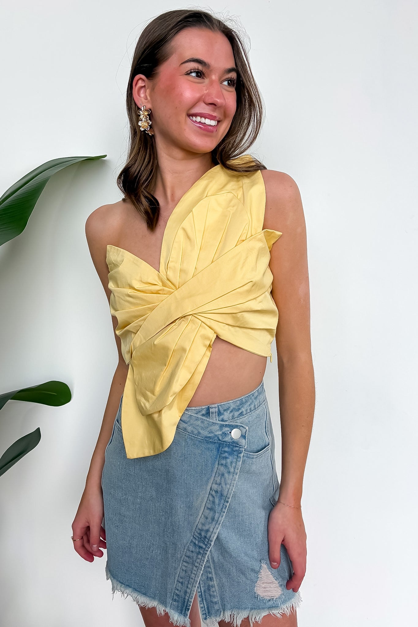 Petal Twist One-Shoulder Knotted Flower Bow Top - Madison and Mallory