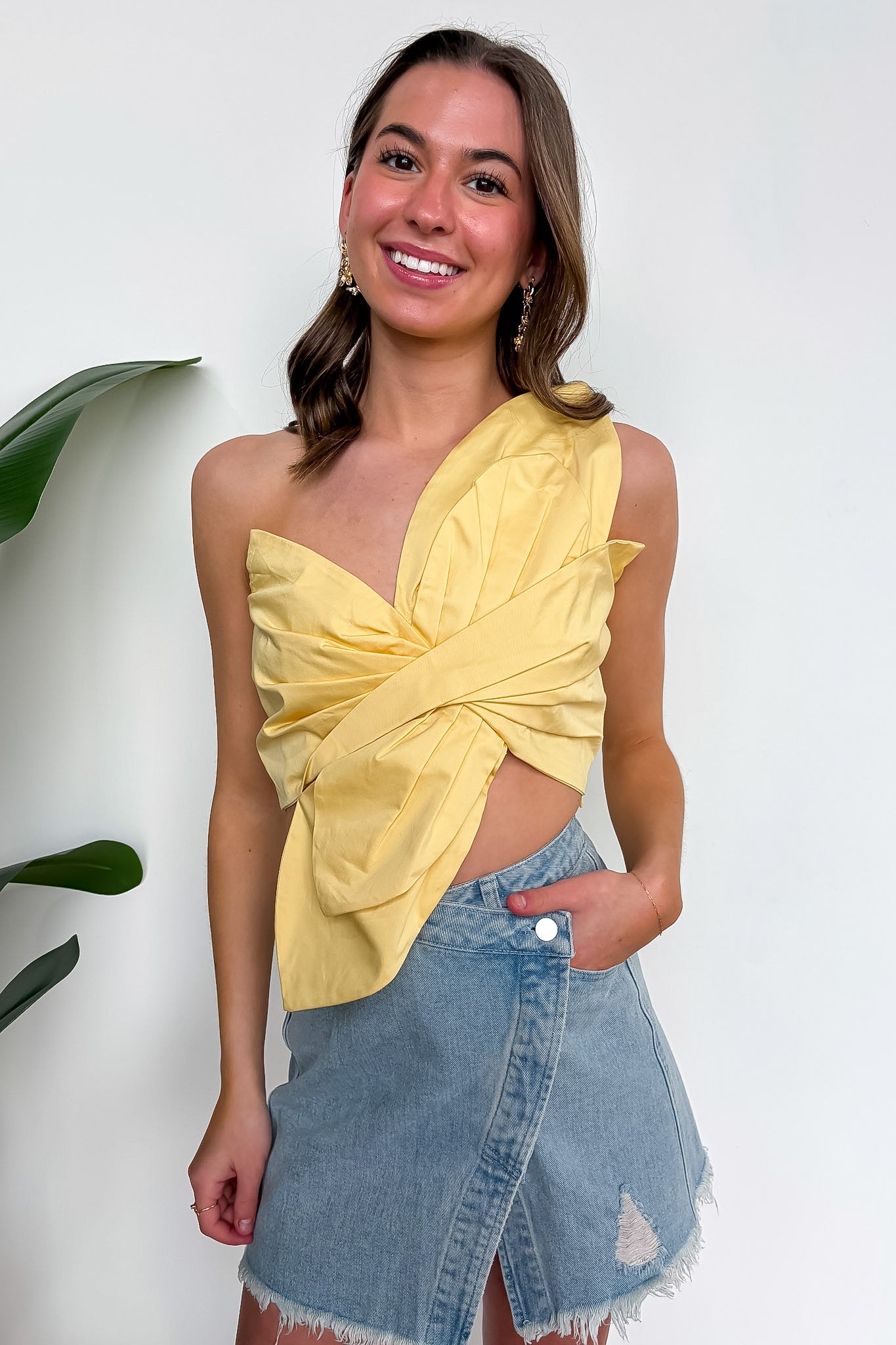 Petal Twist One-Shoulder Knotted Flower Bow Top - Madison and Mallory