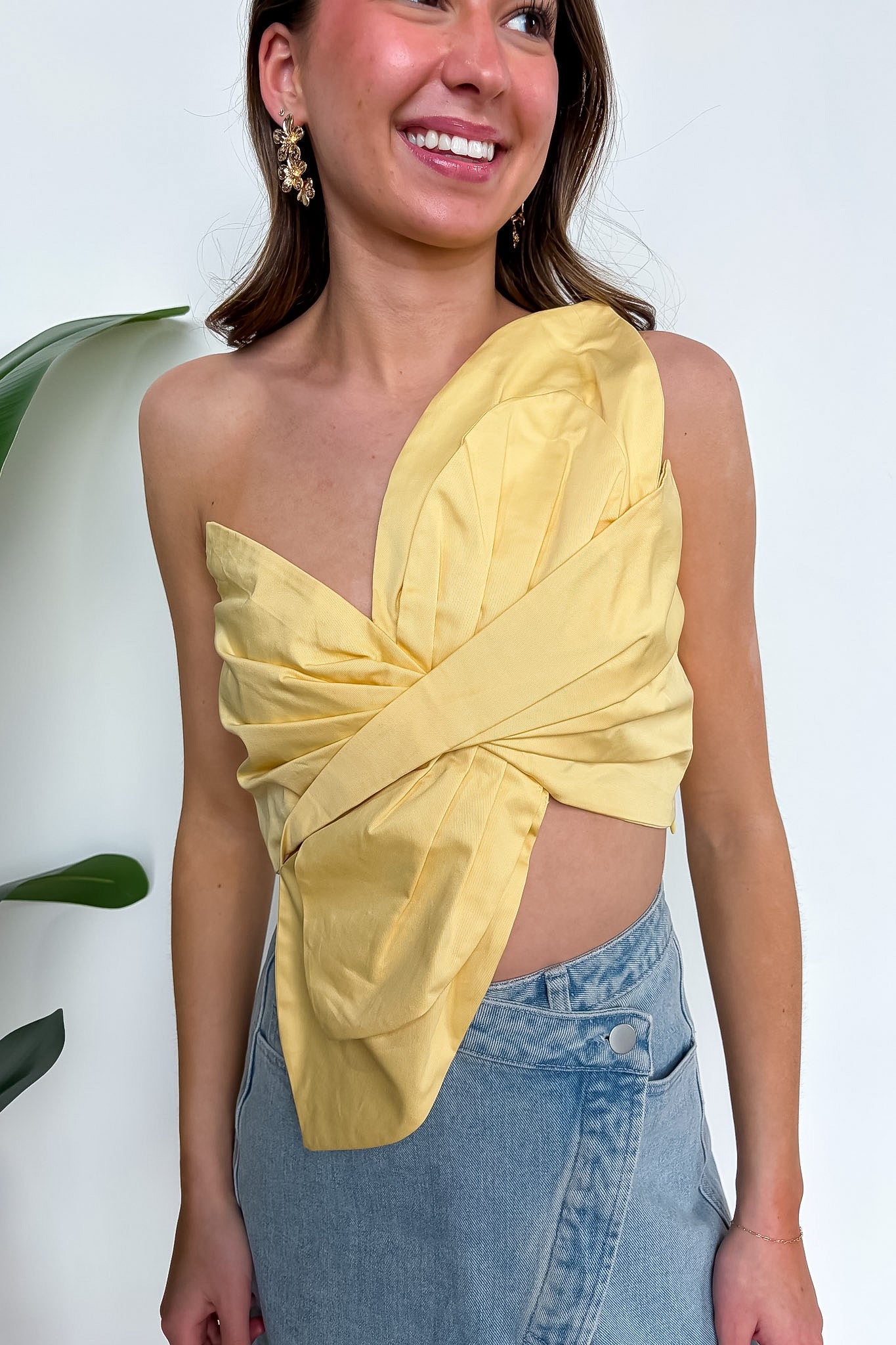 Petal Twist One-Shoulder Knotted Flower Bow Top - Madison and Mallory