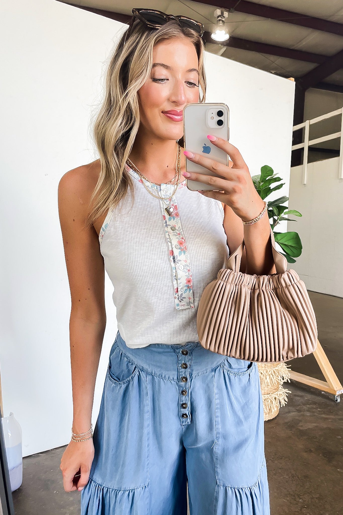 Petal Edge Floral Contrast Tank Top - Madison and Mallory