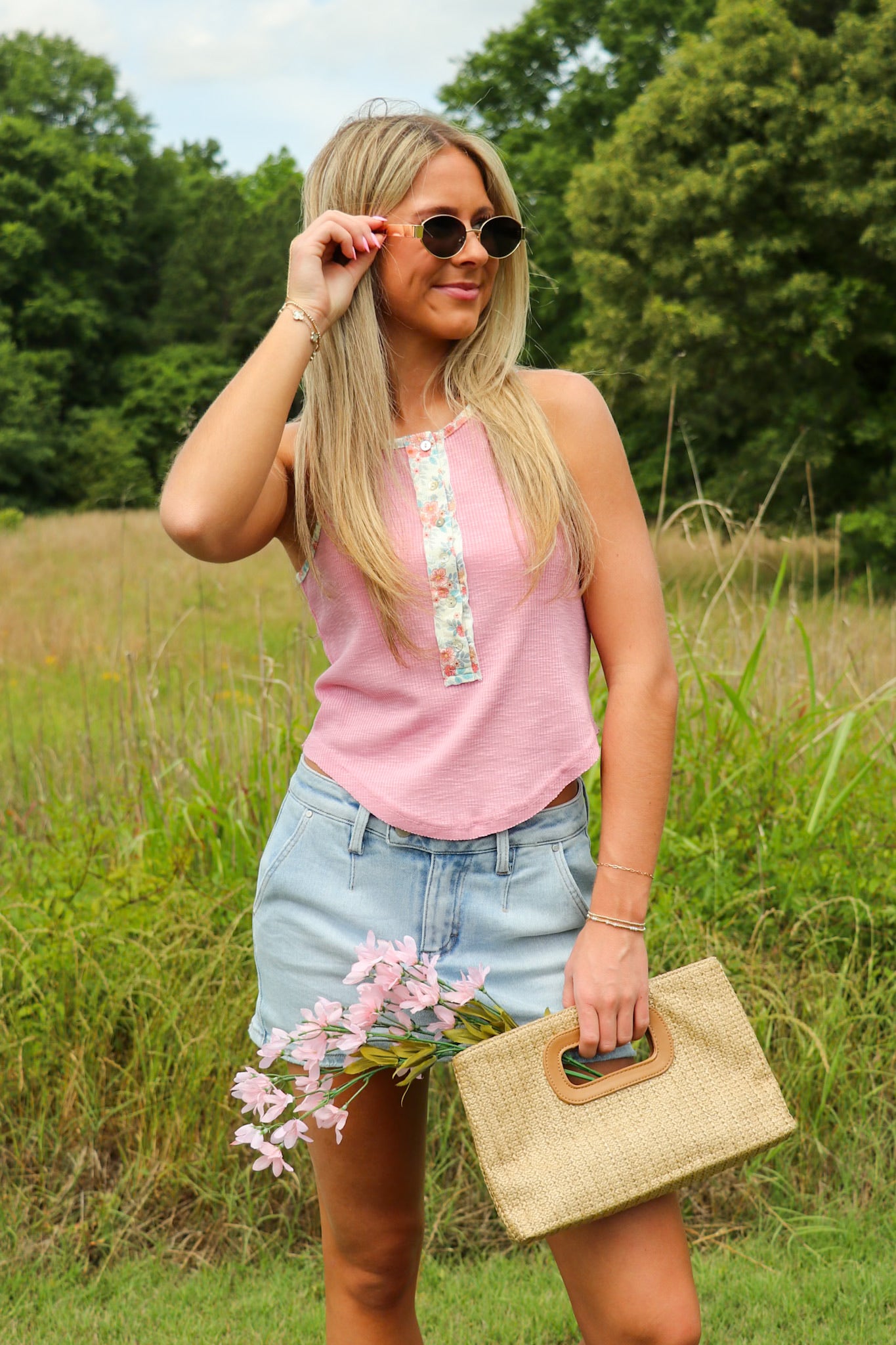 Petal Edge Floral Contrast Tank Top - Madison and Mallory