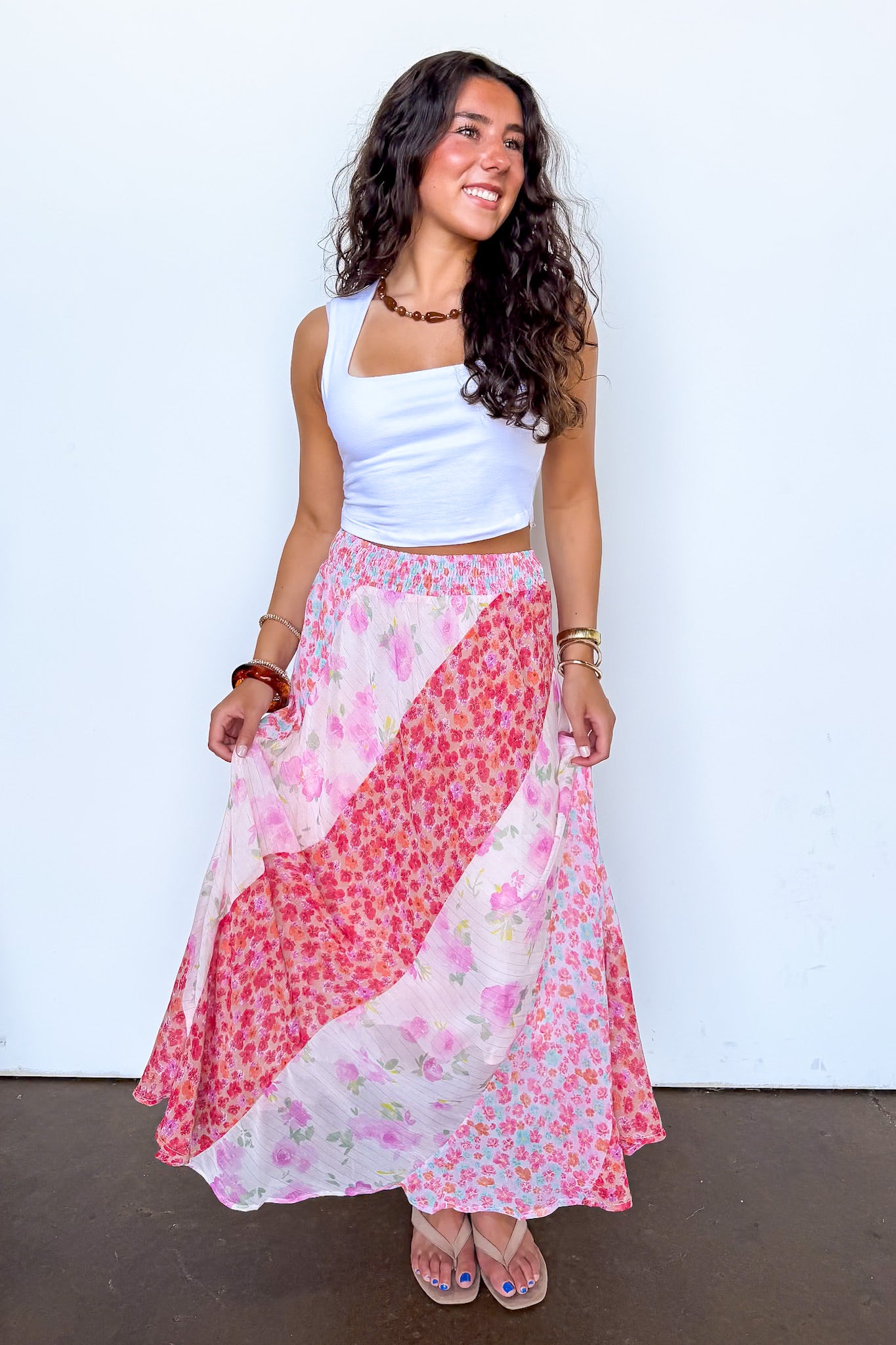 Petal Patchwork Mixed Floral Maxi Skirt - Madison and Mallory