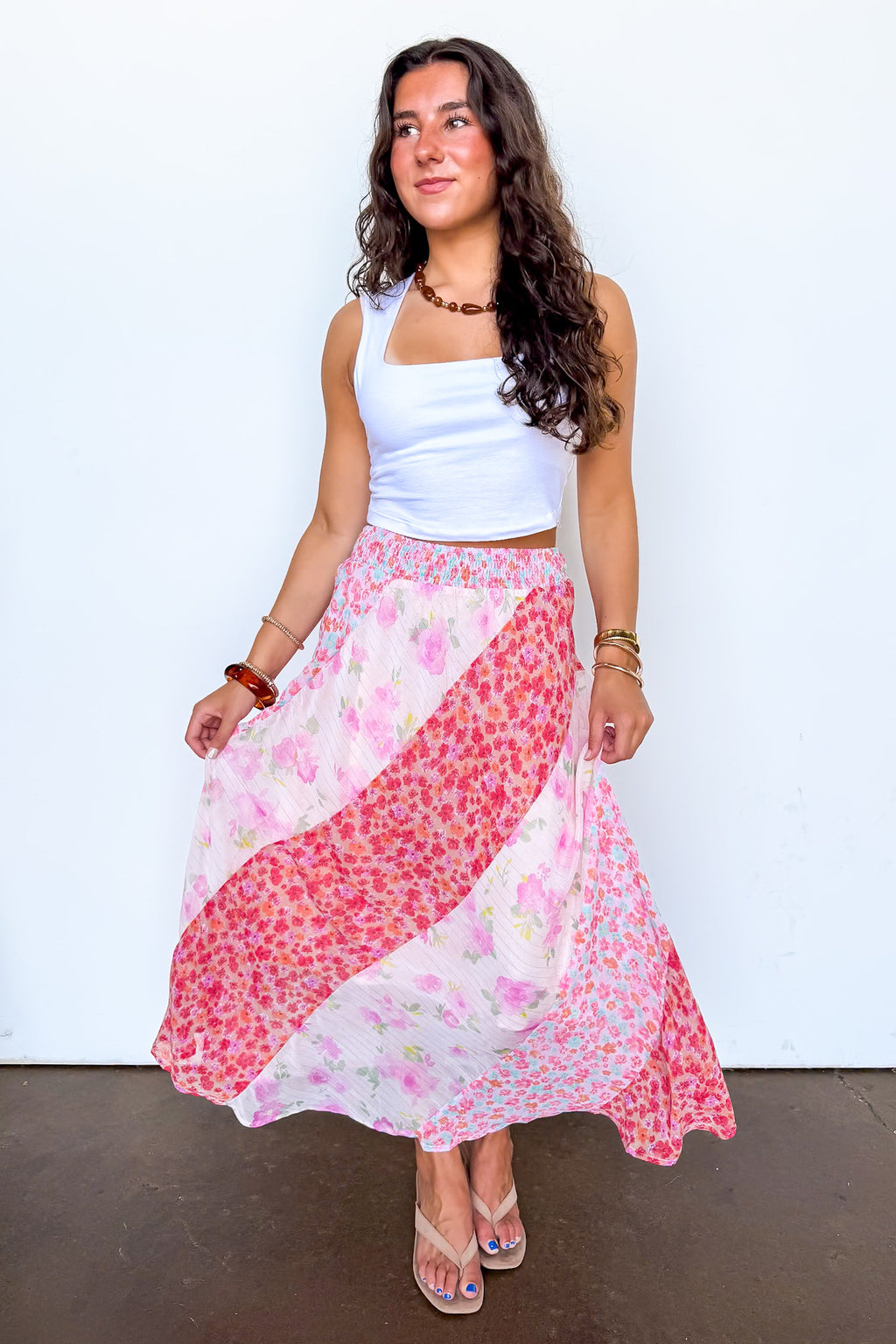 Petal Patchwork Mixed Floral Maxi Skirt - Madison and Mallory