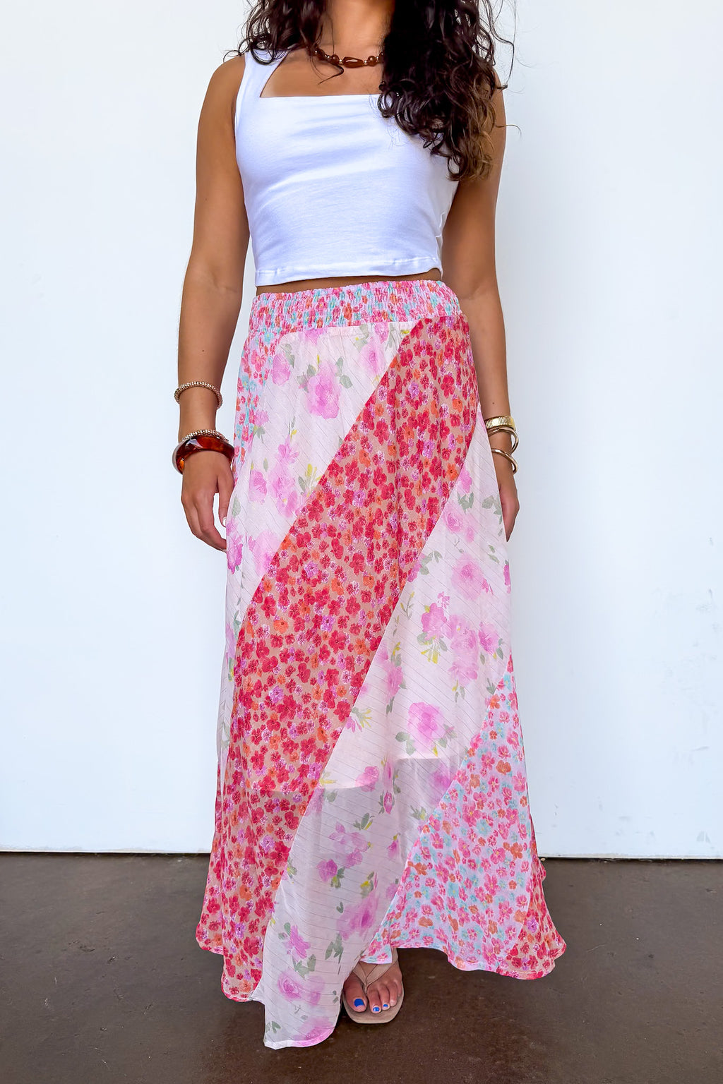 Petal Patchwork Mixed Floral Maxi Skirt - Madison and Mallory