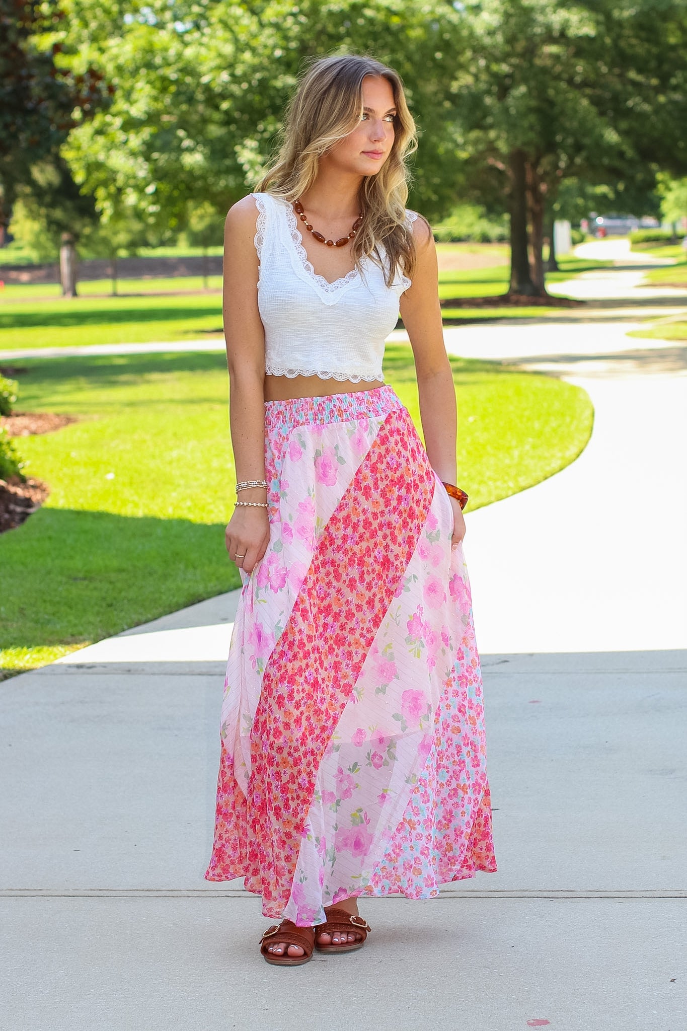 Petal Patchwork Mixed Floral Maxi Skirt - Madison and Mallory