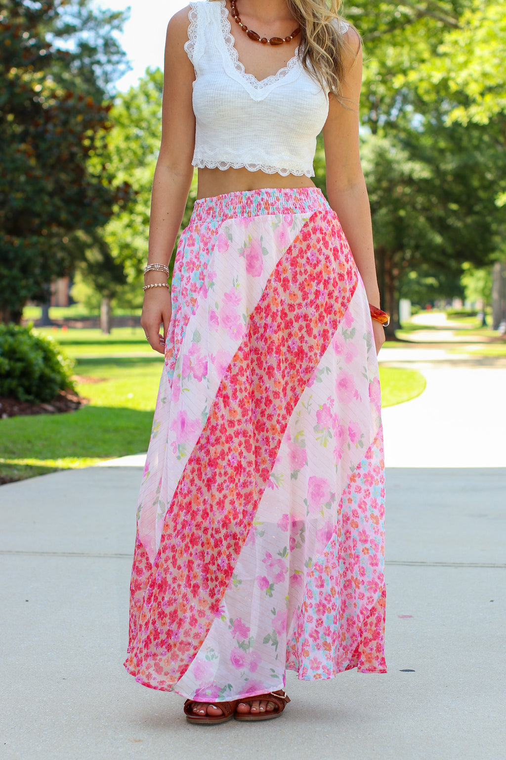 Petal Patchwork Mixed Floral Maxi Skirt - Madison and Mallory