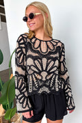 S / Black Petalwork Crochet Floral Pattern Knit Top - BACK IN STOCK - Madison and Mallory