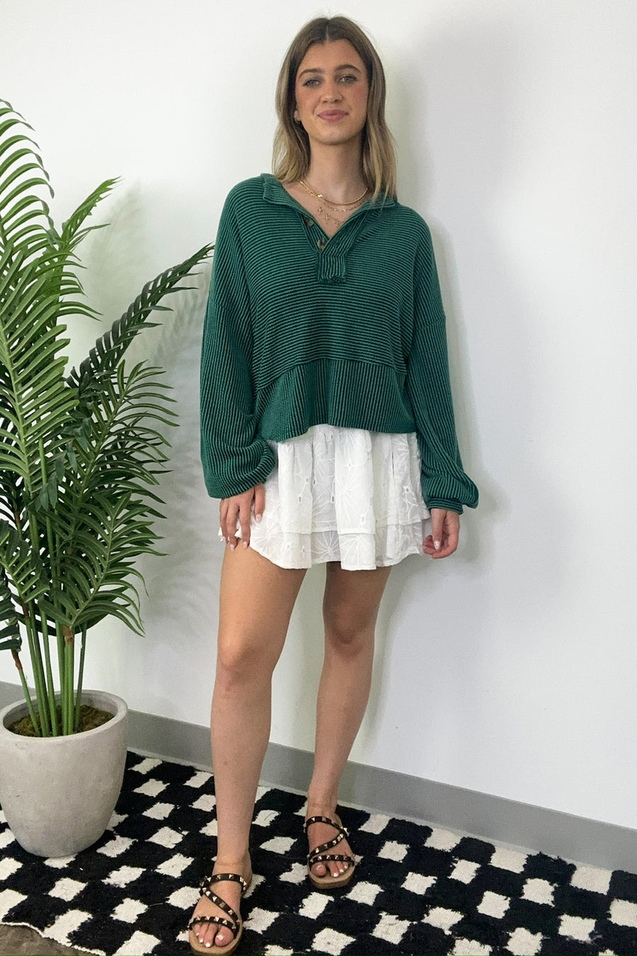 Hunter Green / S Pheonixx Henley Button Sweater - Madison and Mallory