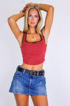 Dark Red / S Pinup Dots Contrast Trim Bow Corset Top - Madison and Mallory
