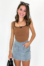 Brown / S Pinup Dots Contrast Trim Bow Corset Top - FINAL SALE - Madison and Mallory