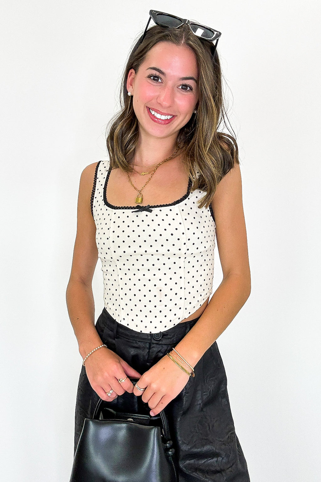 Pinup Dots Contrast Trim Bow Corset Top - FINAL SALE - Madison and Mallory
