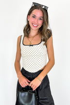 Pinup Dots Contrast Trim Bow Corset Top - FINAL SALE - Madison and Mallory