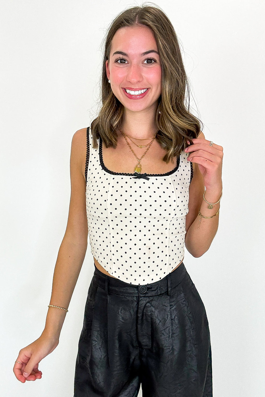 Pinup Dots Contrast Trim Bow Corset Top - FINAL SALE - Madison and Mallory