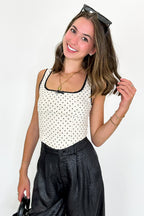Cream / S Pinup Dots Contrast Trim Bow Corset Top - Madison and Mallory