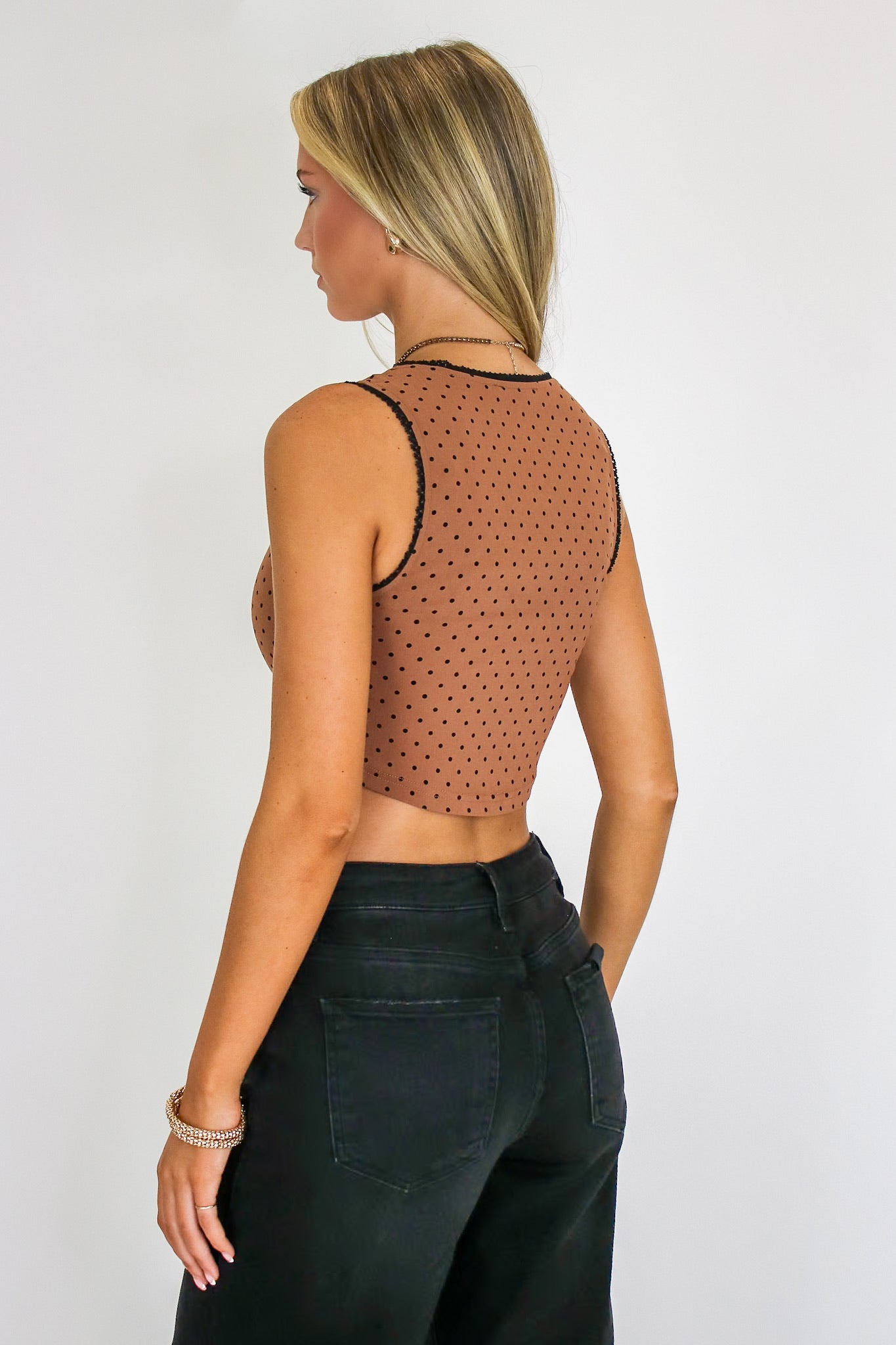 Pinup Dots Contrast Trim Bow Corset Top