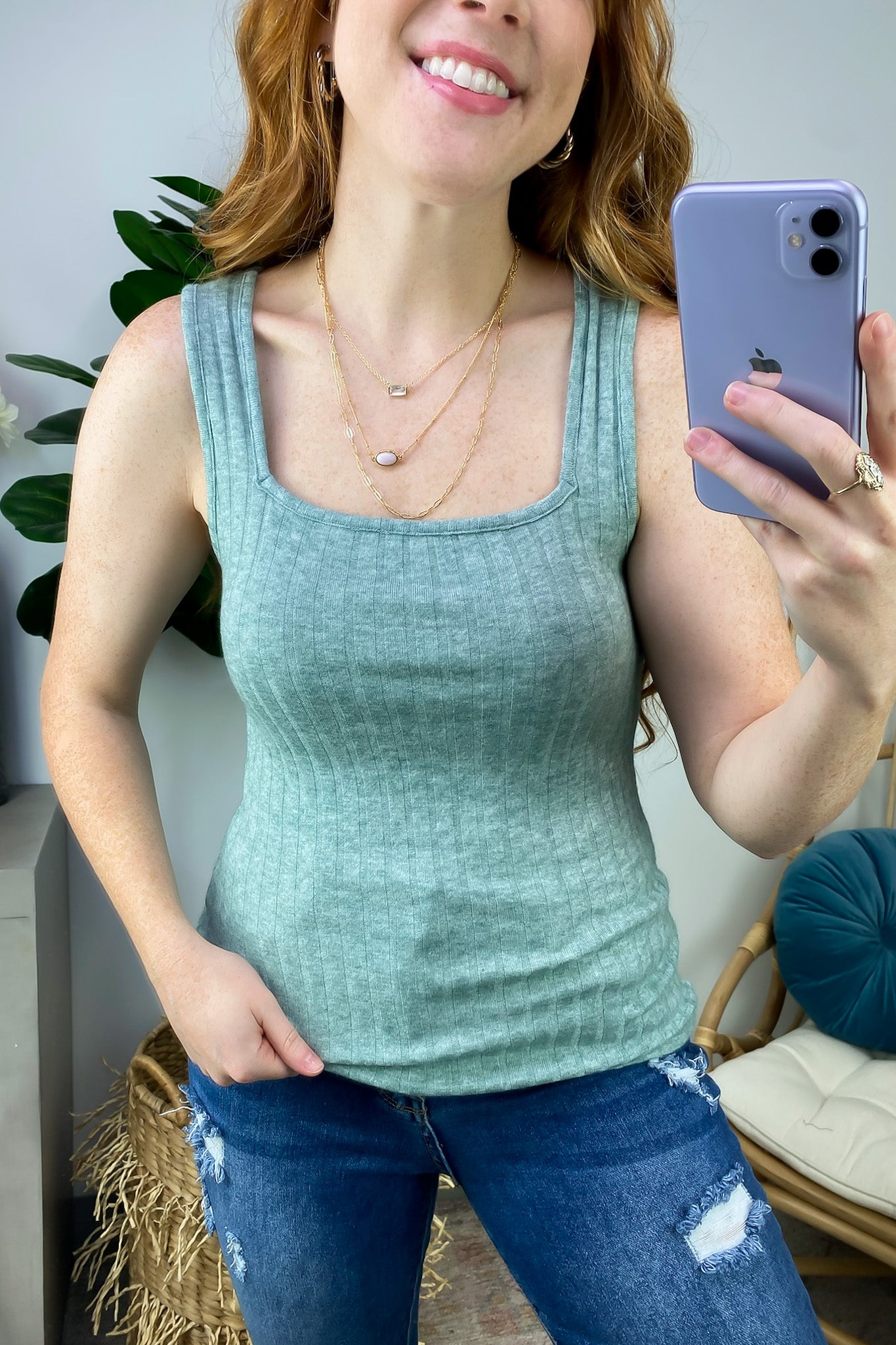  Playful Personality Ribbed Square Neck Tank Top - FINAL SALE - Madison and Mallory