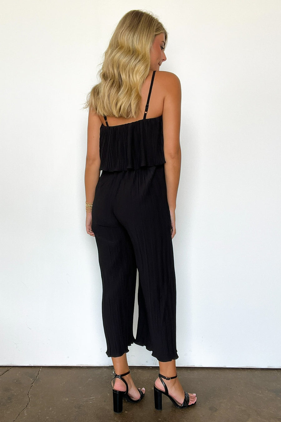  Pleated Wide Leg Flounce Jumpsuit - FINAL SALE - Madison and Mallory