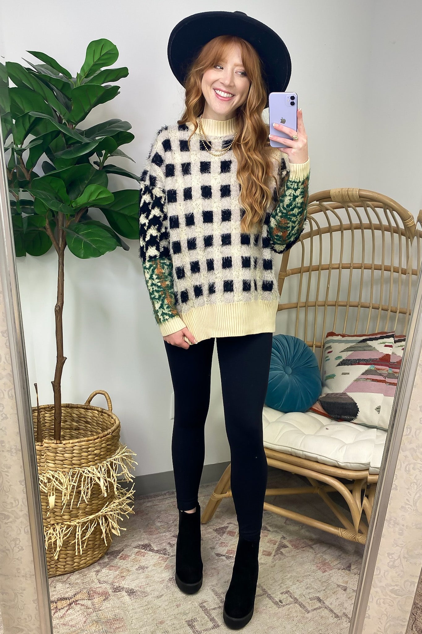  Plush Personality Fuzzy Knit Plaid Sweater - FINAL SALE - Madison and Mallory