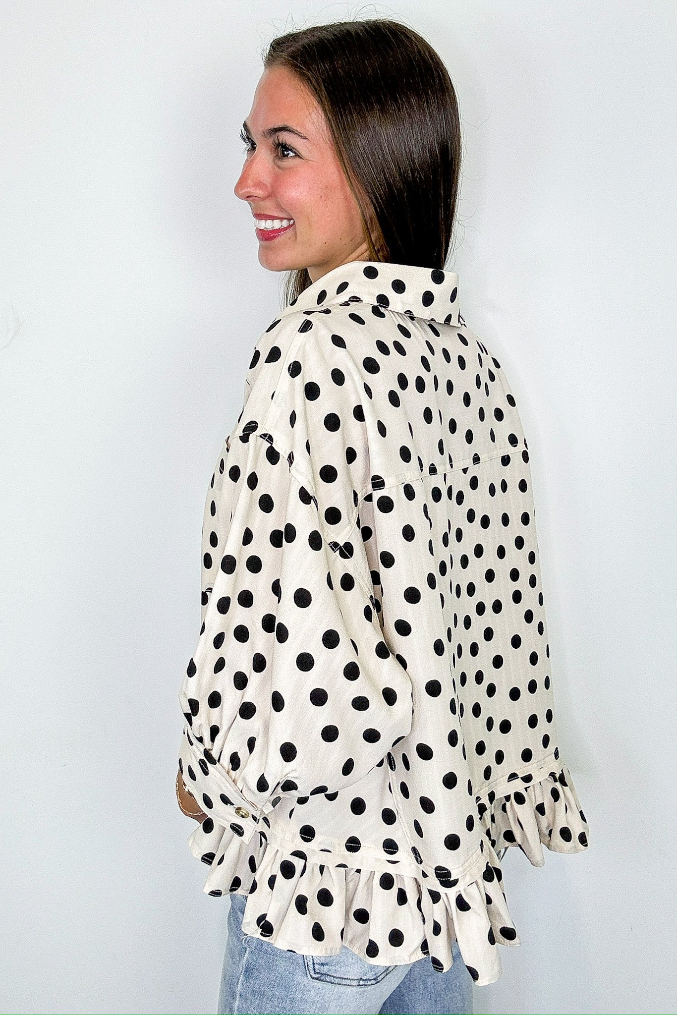 Poised in Polka Dots Printed Peplum Top - Madison and Mallory