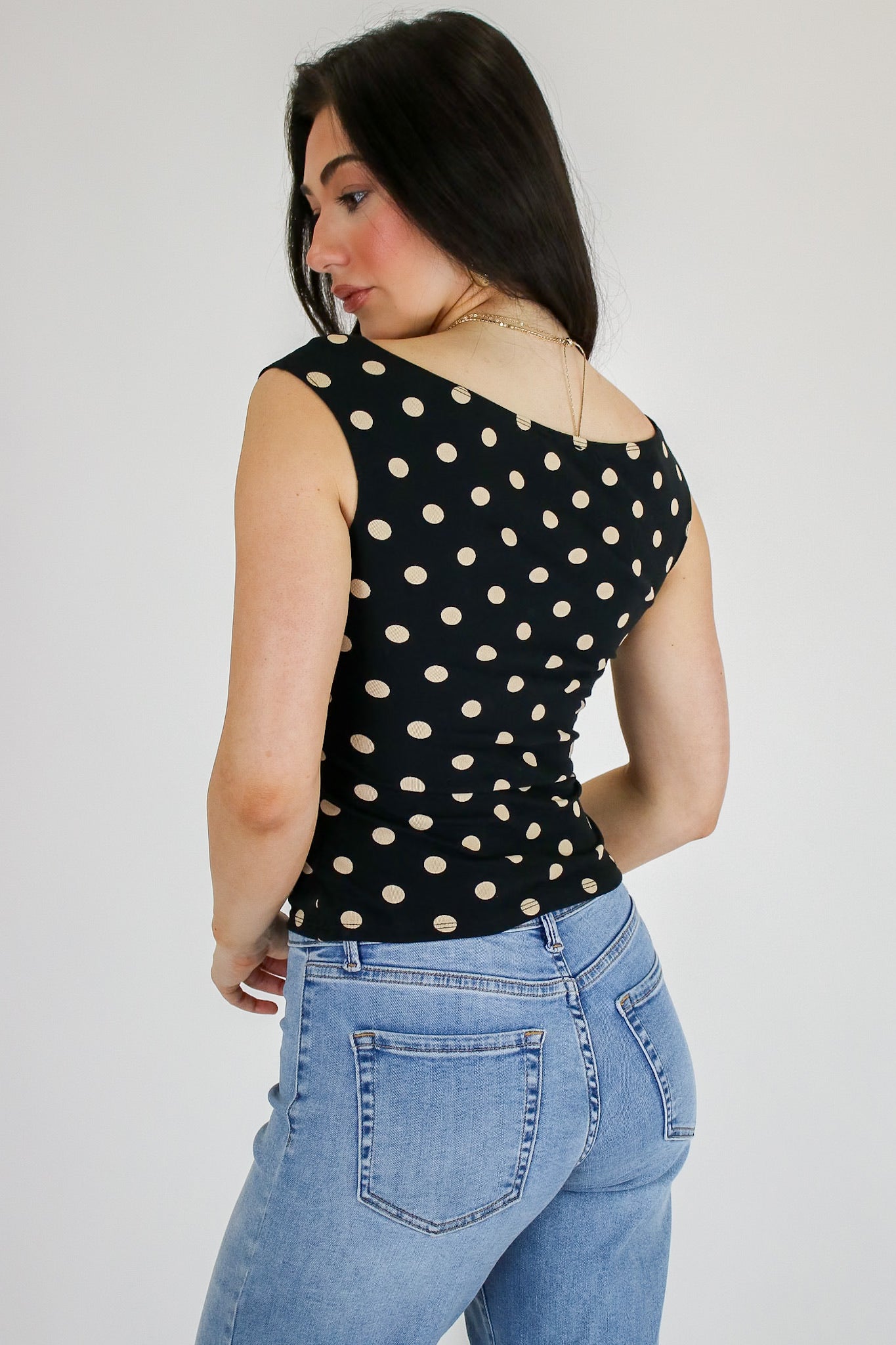 Polished Polka Dot Boat Neck Seamless Top