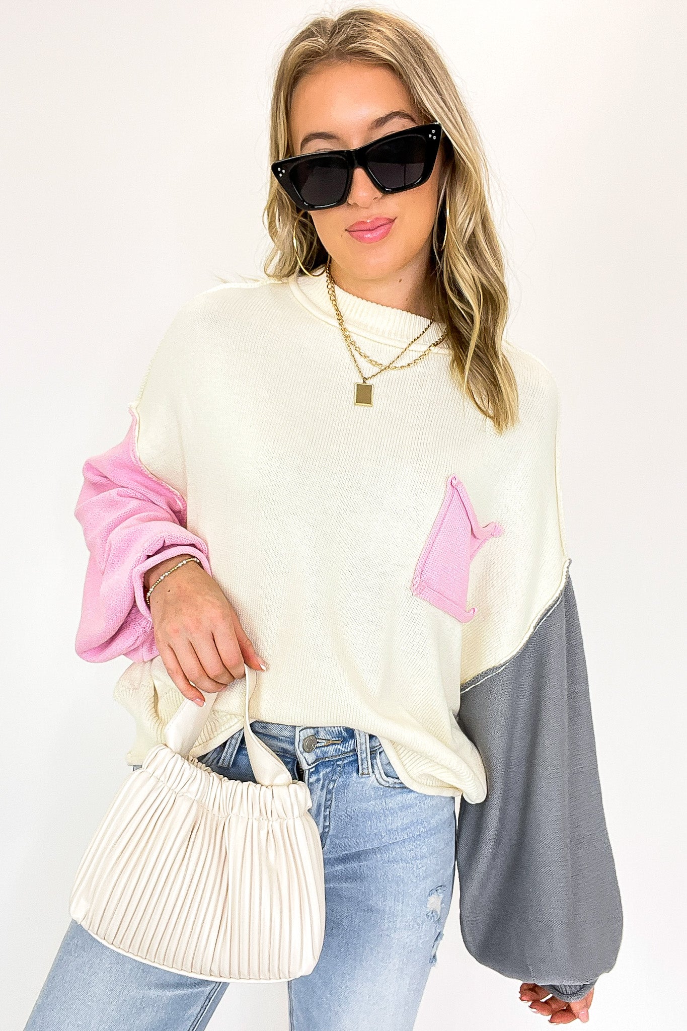 Pop Pocket Color Block Knit Sweater - Madison and Mallory