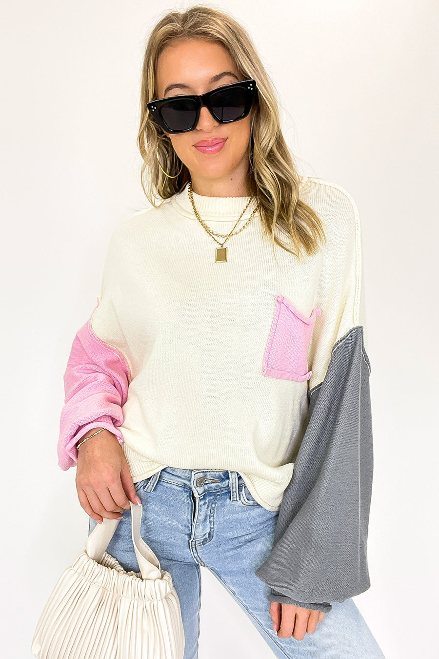 Pop Pocket Color Block Knit Sweater - Madison and Mallory