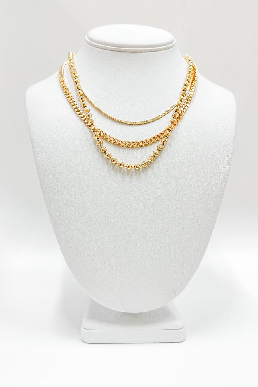 Gold Porto Triple Layer Multi Chain Necklace - Madison and Mallory
