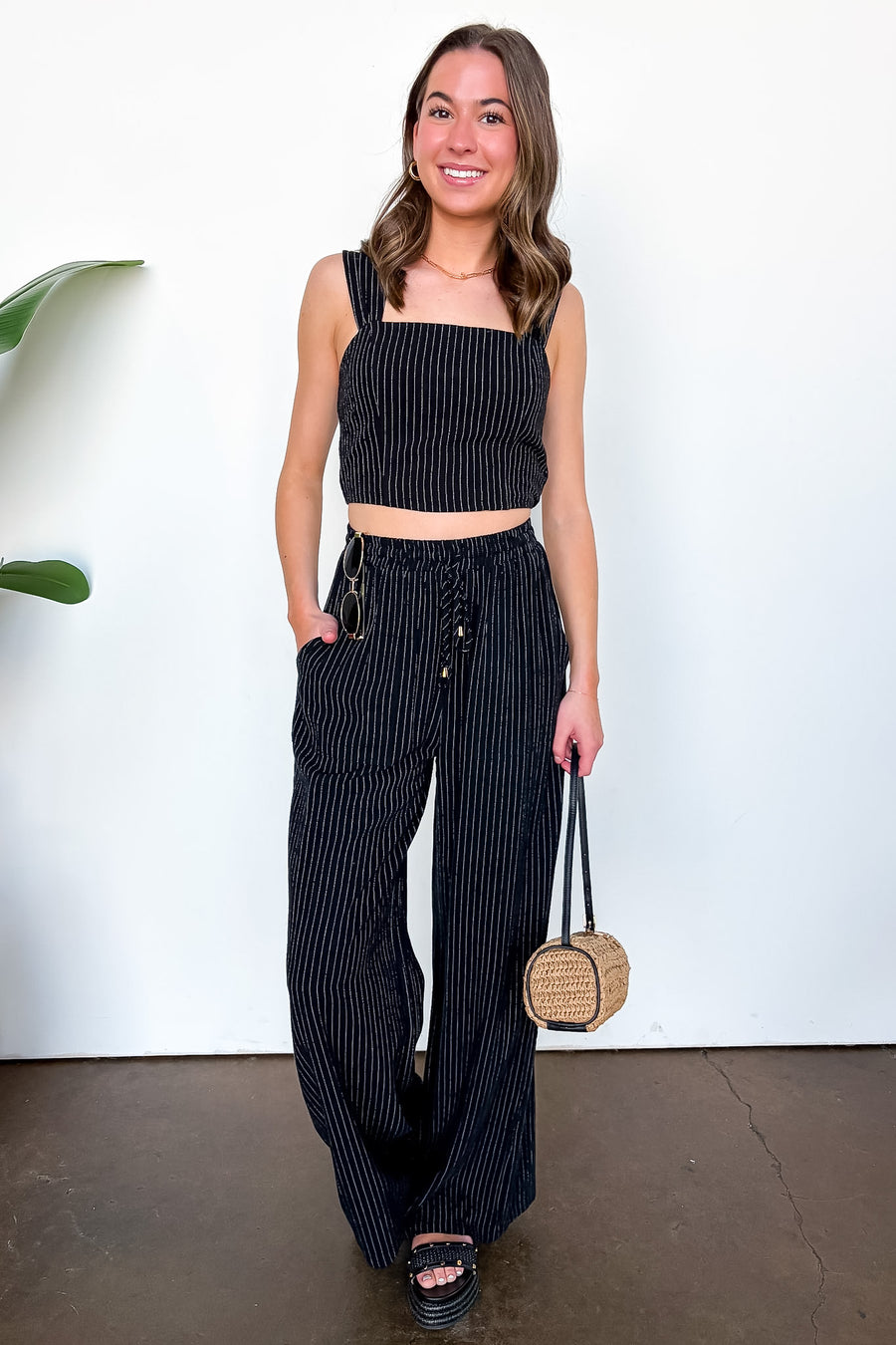 Portofino Striped Linen Smock Waist Pants