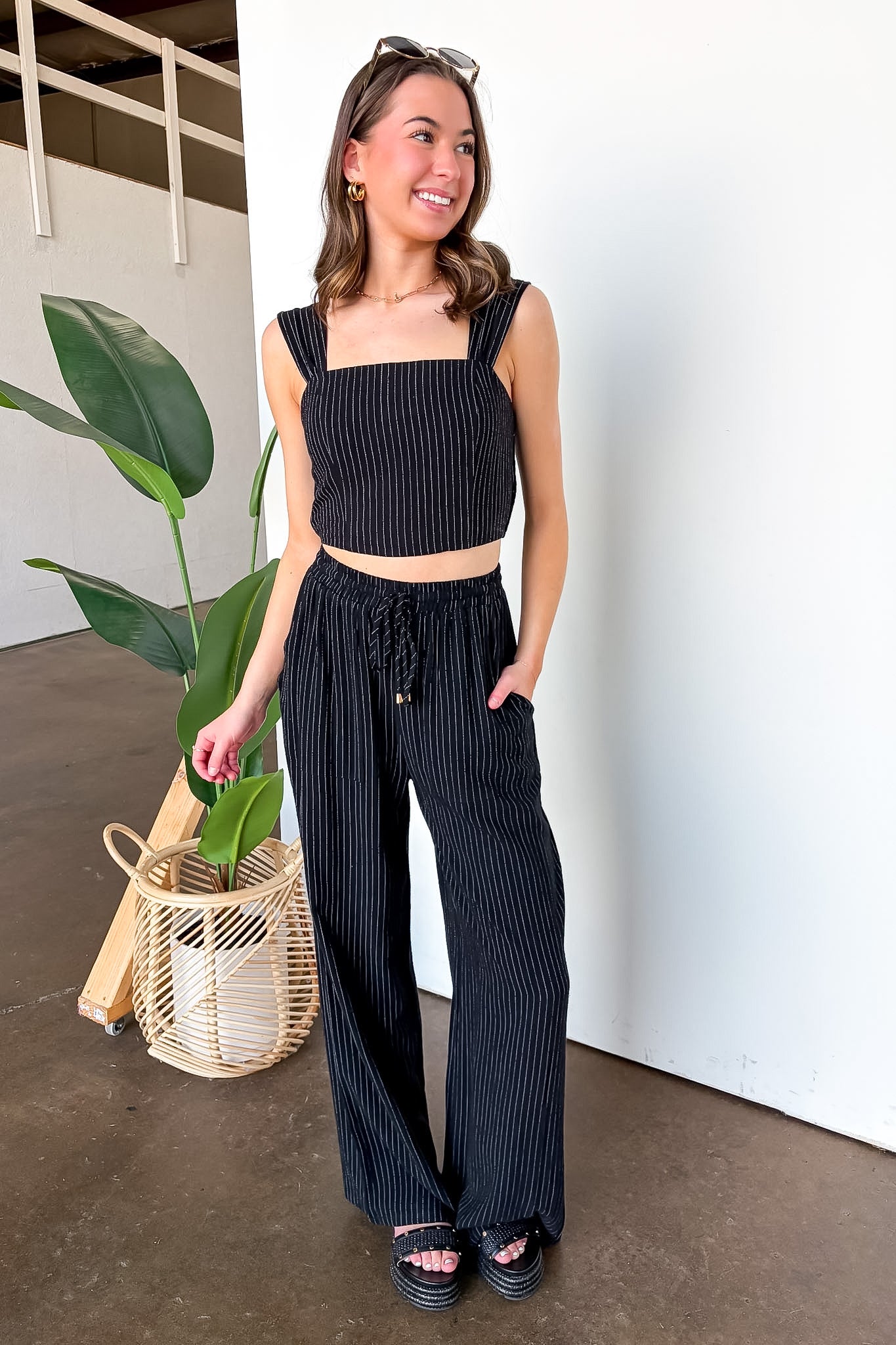 Portofino Striped Linen Smock Waist Pants - Madison and Mallory