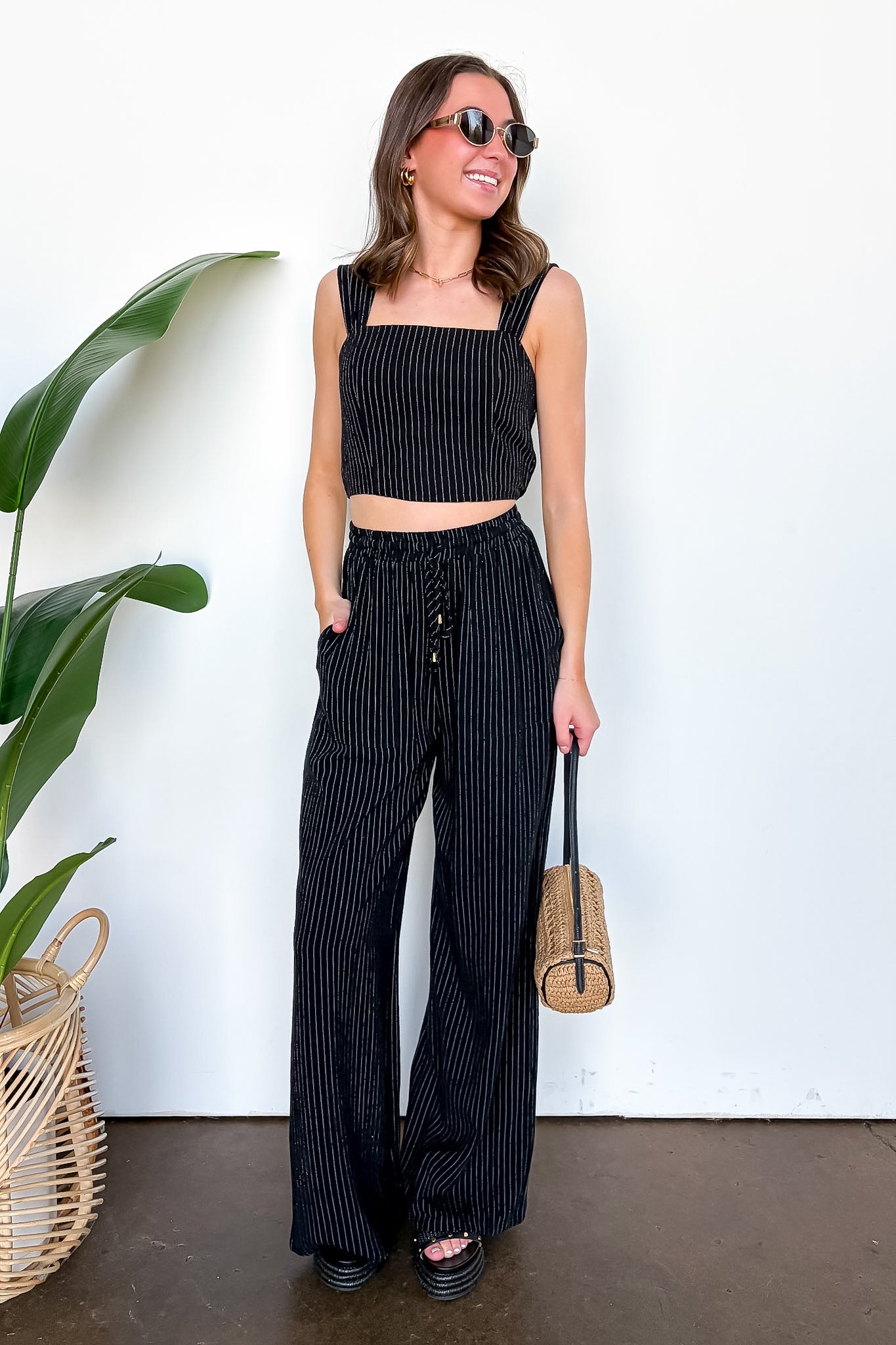 Portofino Striped Linen Smock Waist Pants - Madison and Mallory