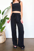 S / Black Portofino Striped Linen Smock Waist Pants - Madison and Mallory