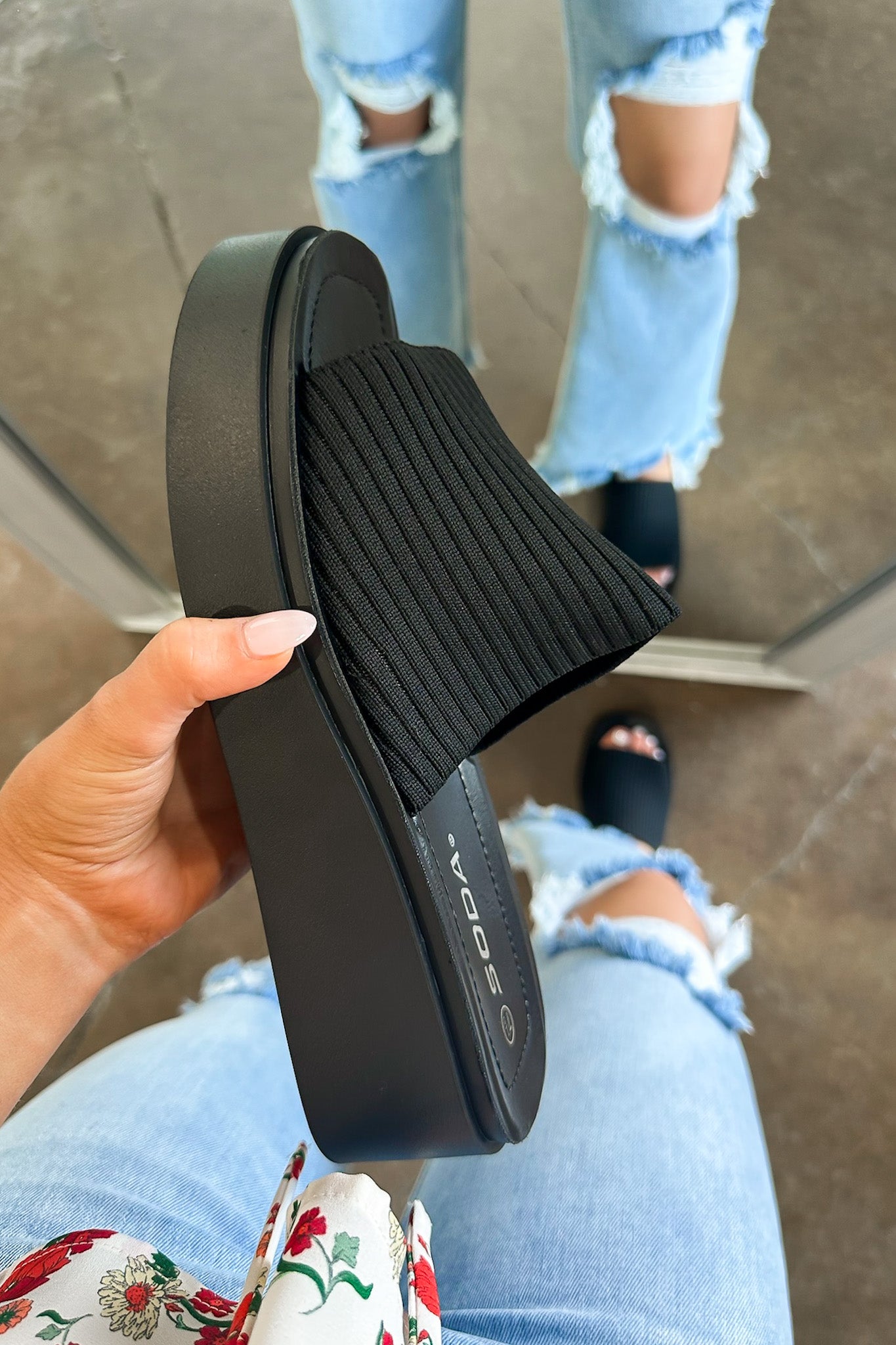Black / 5.5 Posh Preference Stretch Strap Platform Sandals - Madison and Mallory