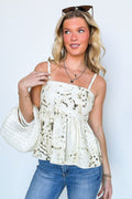 S / Cream Posh Pulse Abstract Print Peplum Tank Top - FINAL SALE - Madison and Mallory