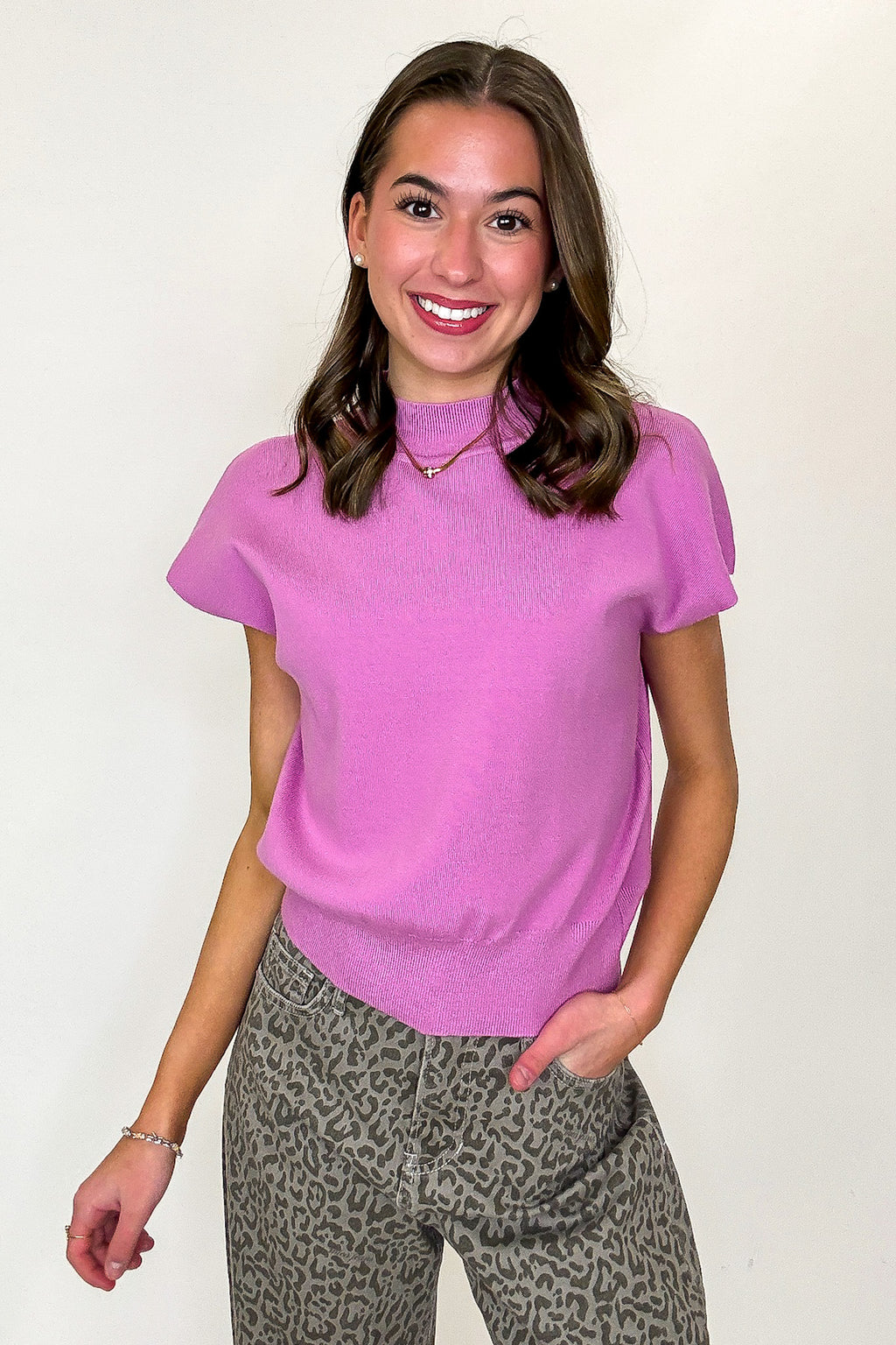 Orchid / S Power Poise Cap Sleeve High Neck Top - FINAL SALE - Madison and Mallory