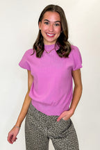 Orchid / S Power Poise Cap Sleeve High Neck Top - FINAL SALE - Madison and Mallory