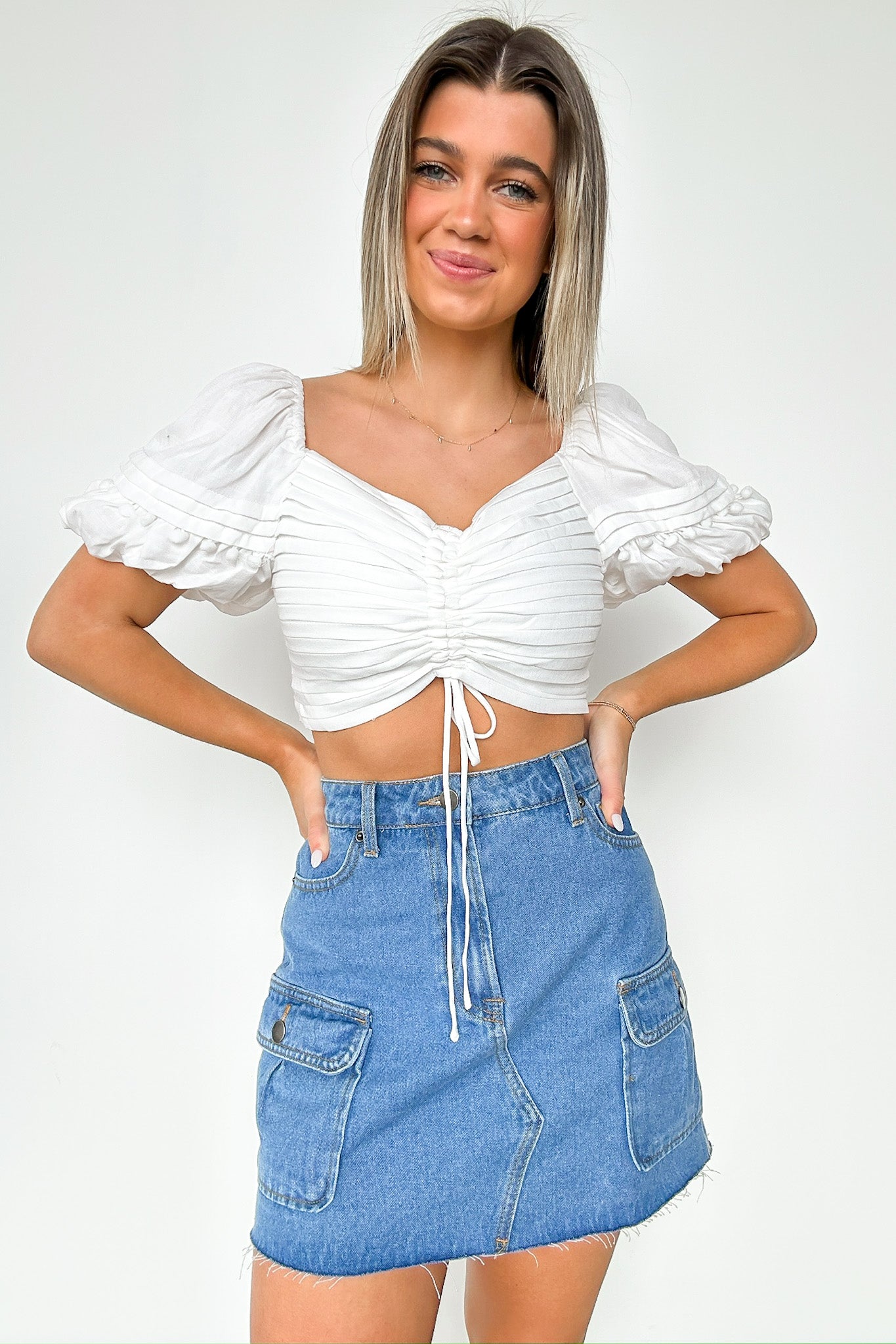  Precious Disposition Puff Sleeve Ruched Top - Madison and Mallory