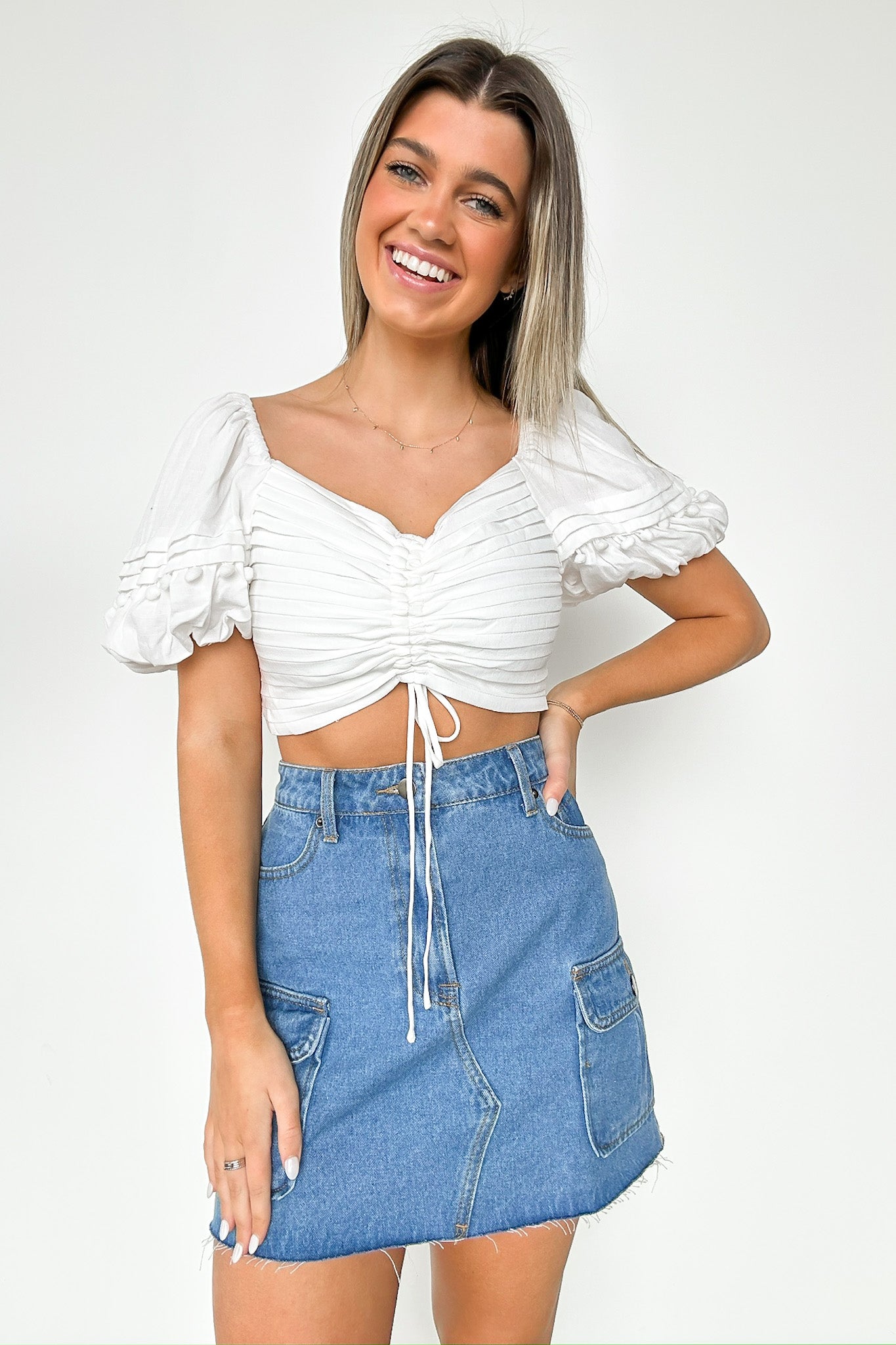  Precious Disposition Puff Sleeve Ruched Top - Madison and Mallory