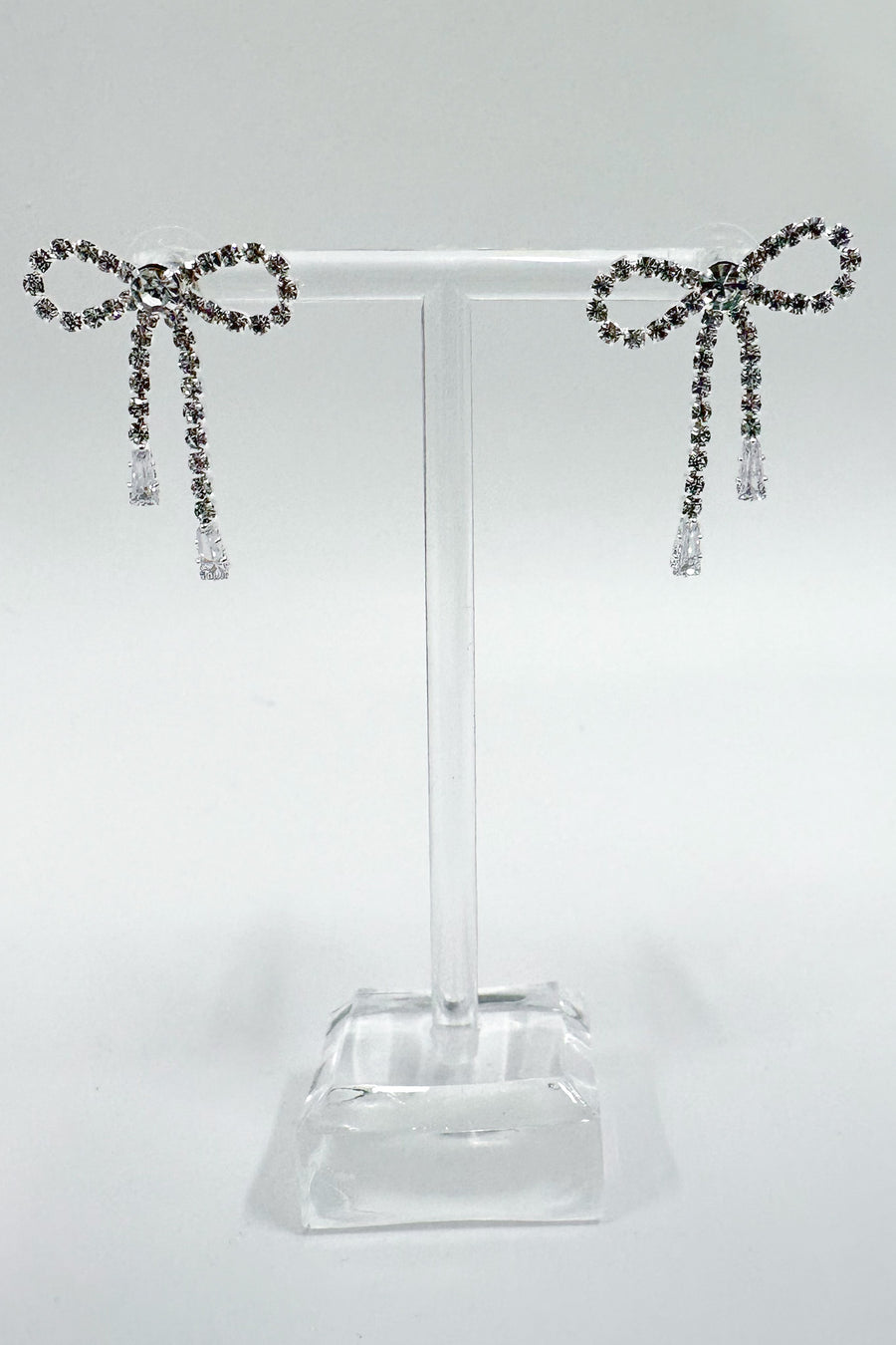 Silver Precious Present Rhinestone Bow Earrings - Madison and Mallory