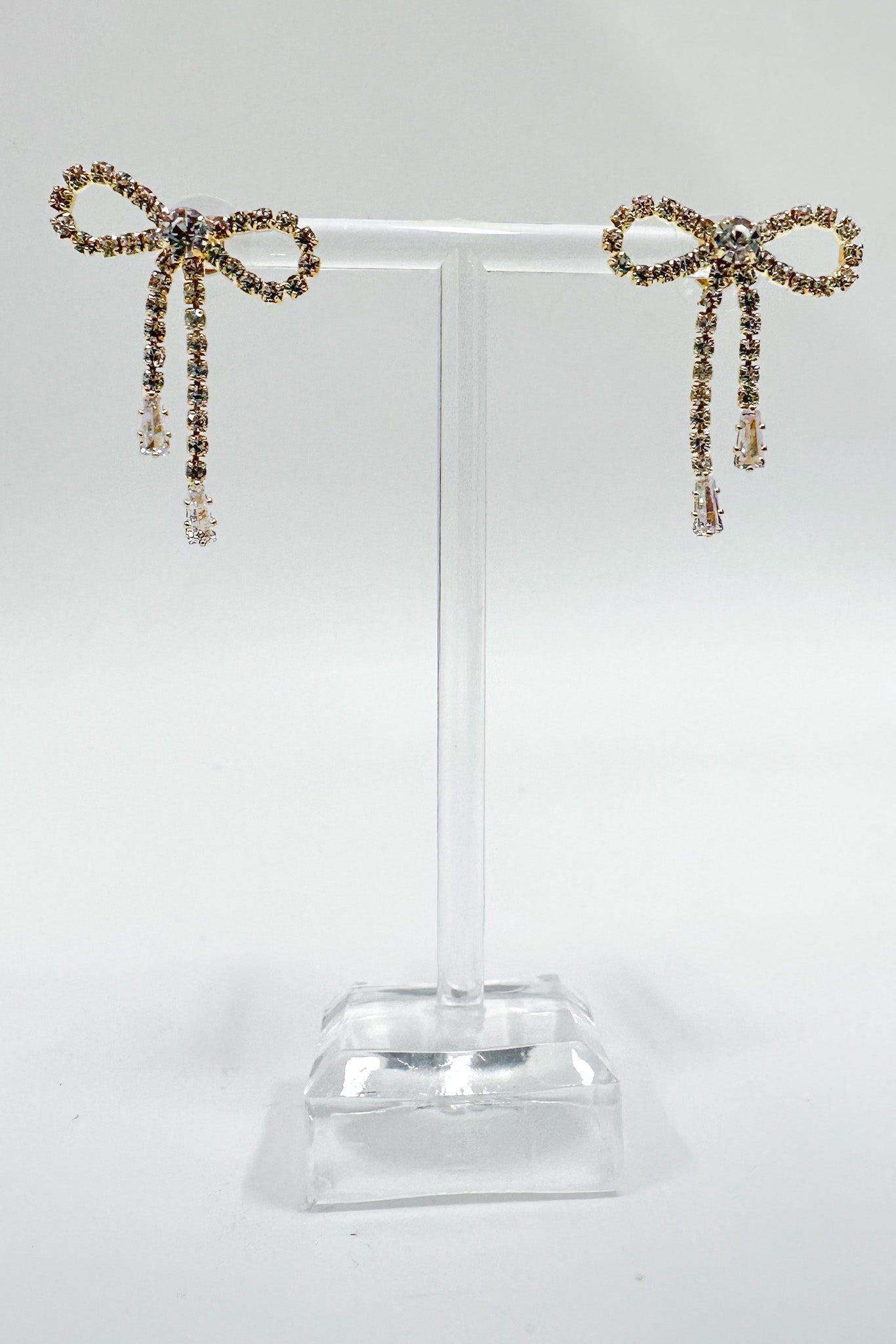 Gold Precious Present Rhinestone Bow Earrings - Madison and Mallory