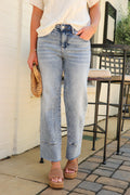1 / Medium Precision Seam Mid Rise Ankle Straight Jeans - Madison and Mallory