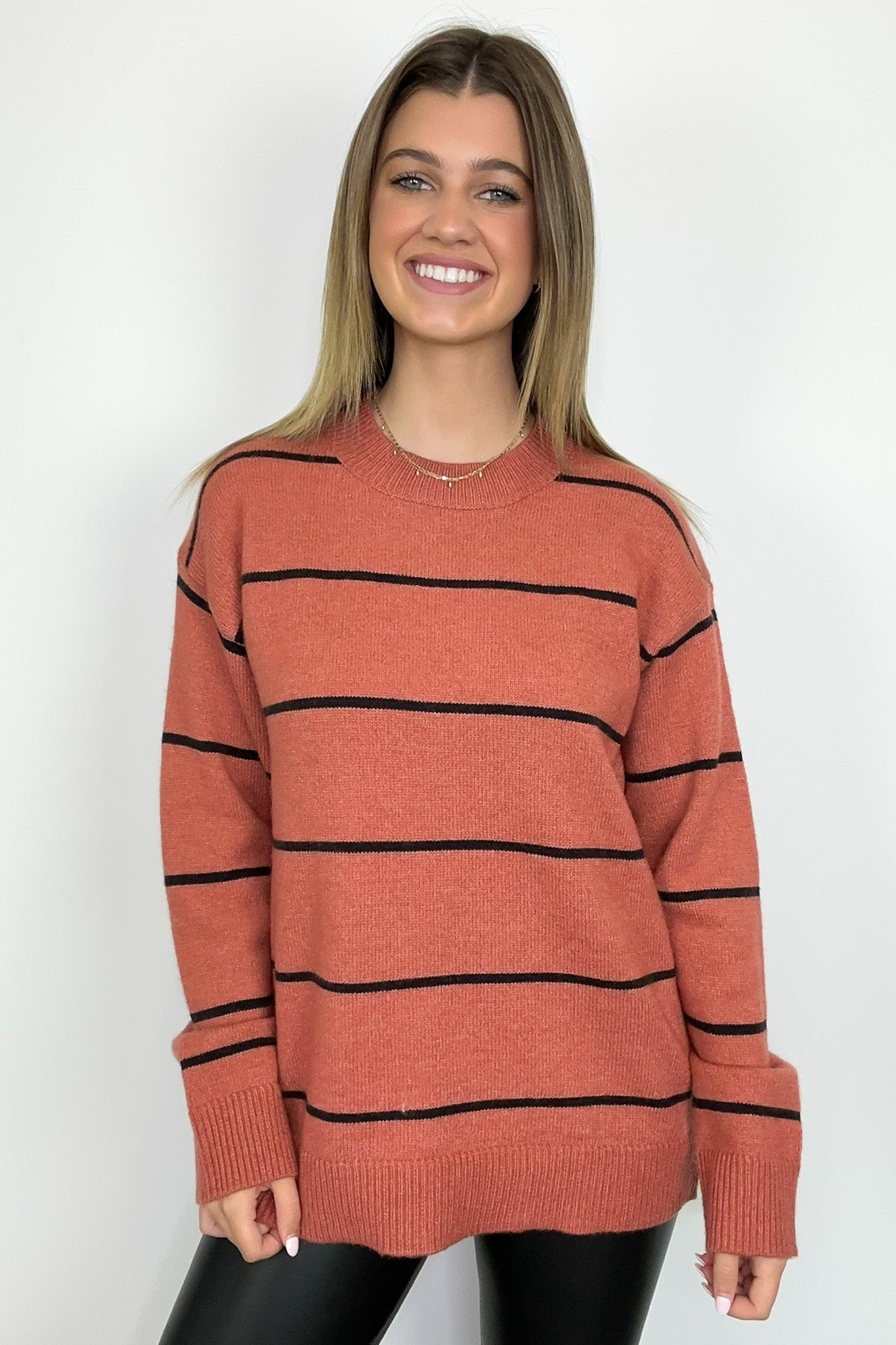 Baked Clay / S Presley Relaxed Fit Striped Sweater - Madison and Mallory