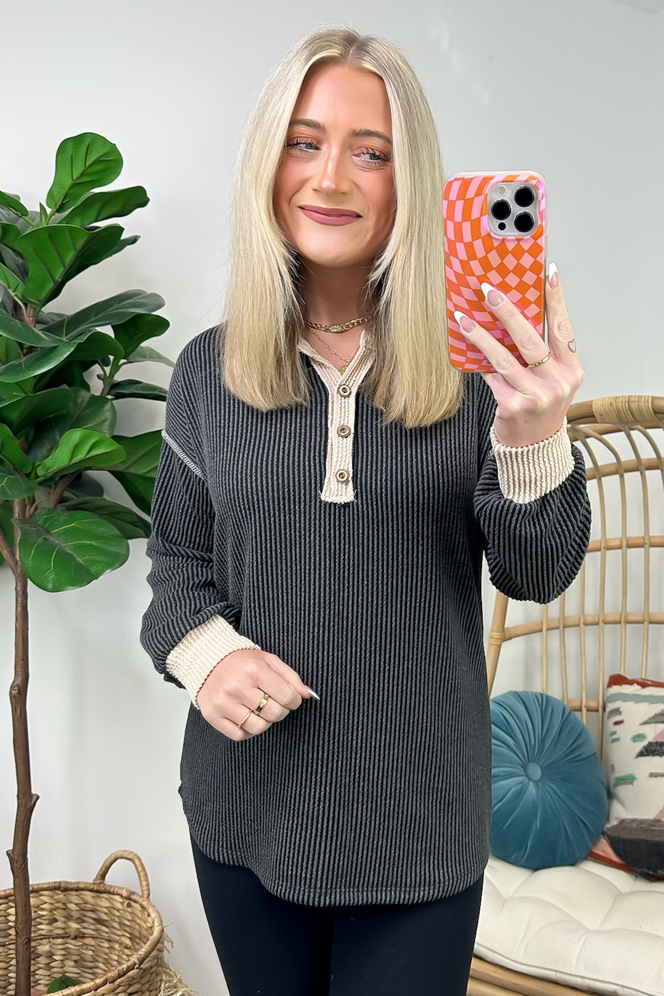  Preslie Rib Knit Button Henley Top - FINAL SALE - Madison and Mallory