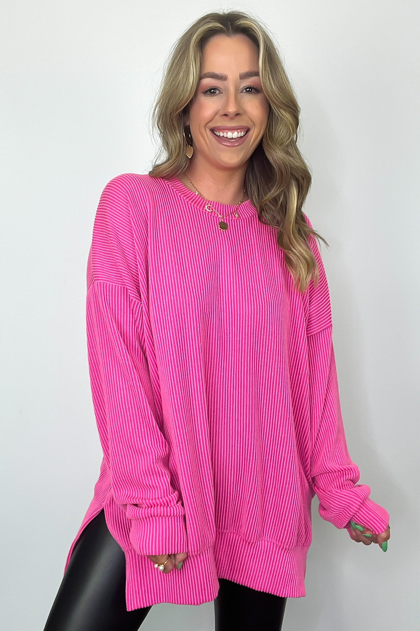  Pressley Rib Knit Side Slit Pullover - BACK IN STOCK - Madison and Mallory